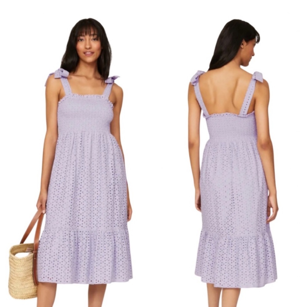 Slate & Willow Purple Smocked Eyelet Midi Dress S